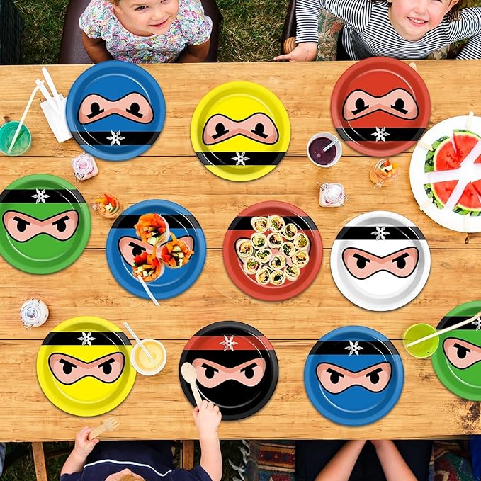 72PCS Ninja Birthday Plates Karate Party Supplies Ninja Warrior Tableware Master Plates Disposable Paper Dessert Plates for Boys Girls Kids Baby Shower Favors 6.7 * 6.7inch