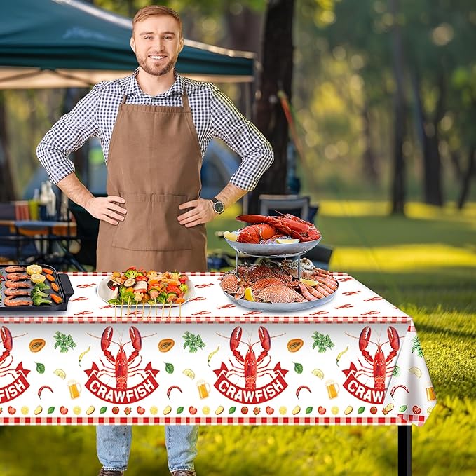Iceyyyy 4 Pcs Crawfish Party Decorations Set-108"x54" White and Red Tablecloth & 32.8Ft Lobster Banner-Crawfish Boil Party Supplies for Birthday Party Lobster Festival Summer Barbecue Decor Supplies
