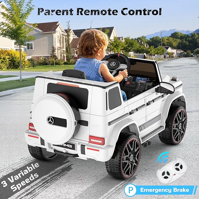 ANPABO Licensed Mercedes-Benz G63 Car for Kids, 12V Ride on Car w/Parent Remote Control, LED Headlights, Music Player & Horn, Soft Start, Low Battery Prompt, Kids Electric Car, White