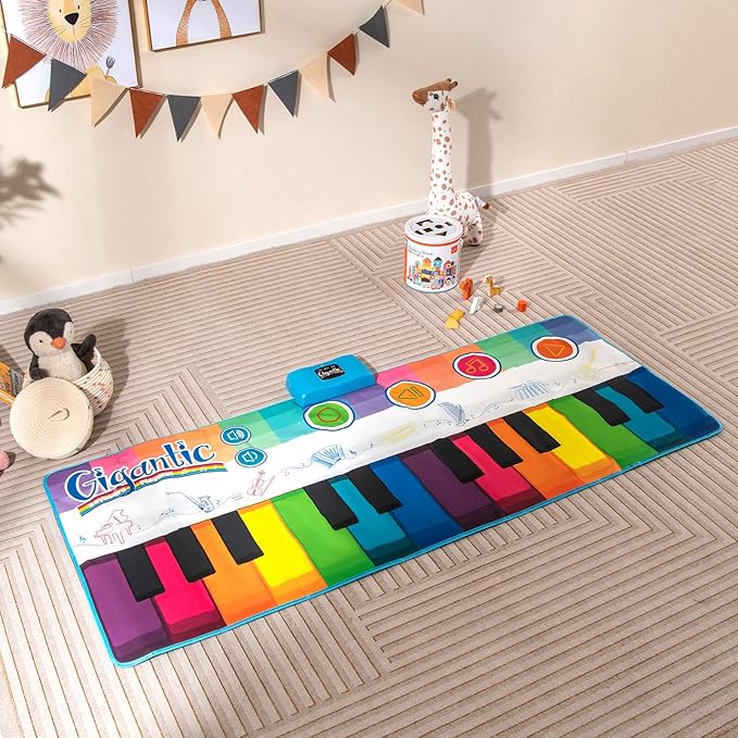Costzon Floor Piano Mat for Kids & Toddlers, 6ft. Giant Piano Playmat Keyboard Dance Mat, 24 Keys, 8 Instrument Sounds, 10 Songs, Record & Playback, Adjustable Volume, Musical Toy Gift for Boys Girls