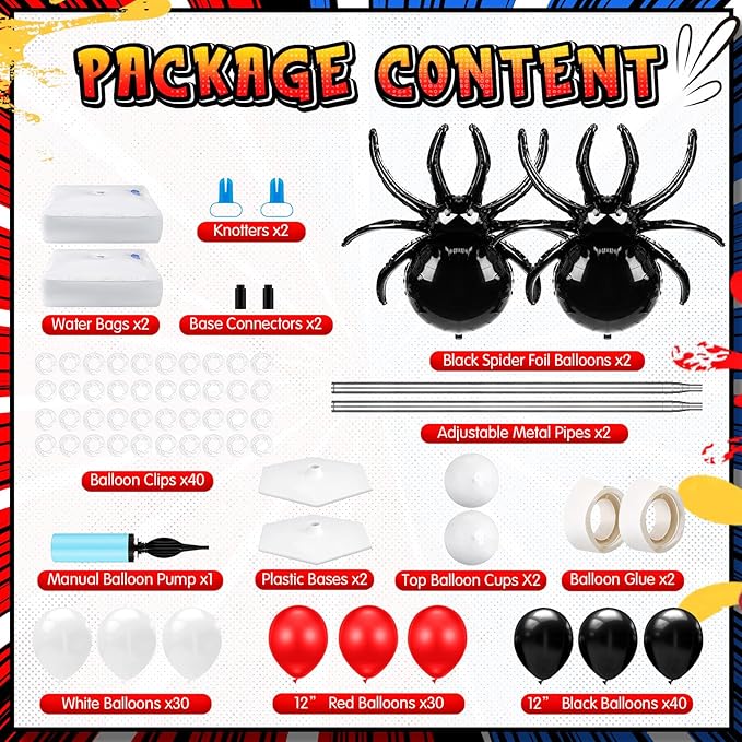 Kasyat 2 Sets Spider Party Balloon Column Stand Kit Adjustable Spider Balloon Stands for Birthday Baby Shower Hero Theme Party Decorations