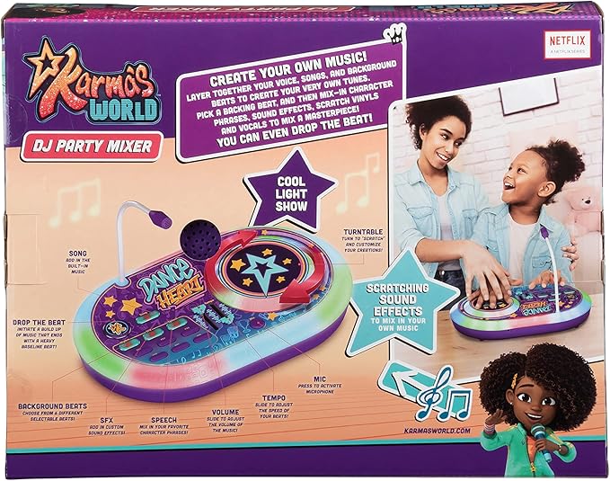 eKids Karmas World DJ Party Mixer Turntable Toy with Built in Microphone for Kids, for Fans of Karmas World Toys for Girls