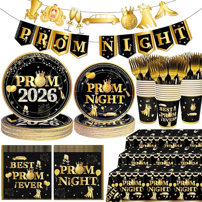 179Pcs Prom Decorations for Party 2026 Prom Plates and Napkins 2026 Prom 2026 Decorations Prom Party Supplies with Prom Night Banner