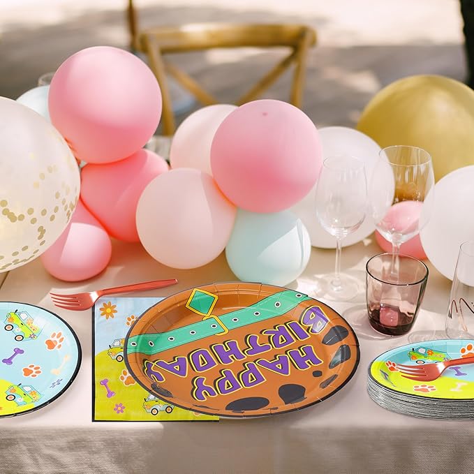 Dog Paw Birthday Party Supplies - 96PCS Cartoon Dog Birthday Party Plates Napkins Forks Disposable Tableware Set Birthday Parties Table Dinnerware Baby Shower Parties Plates Serve 24 Guests