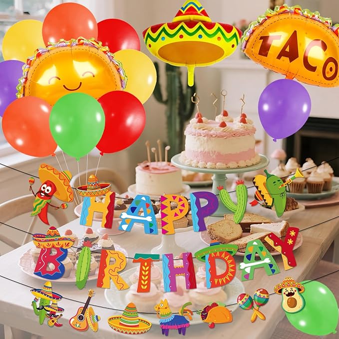 Mexican Fiesta Party Decorations Mexican Happy Birthday Banner Garland Balloons Colorful Cinco De Mayo Taco Decorations for Mexican Birthday Taco Tuesday Decor Fiesta Party Supplies