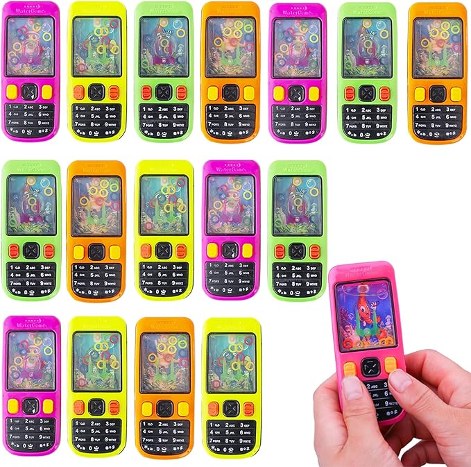 Handheld Water Game, 16 Pack Colorful Handheld Phone Game Water Ring Toss Handheld Game Goodie Bags Stuffers Return Gifts for Kids Birthday Classroom Prize Box Back to School Gift