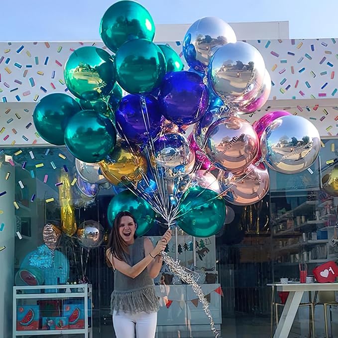 PartyWoo Dark Green Foil Balloons 6pcs 22 Inch Large Round Foil Big Giant 4D Jumbo Inflatable Mirror Ball Mylar Balloons for Baby Shower Wedding Safari Dinosaur Woodland Themed Party Decorations