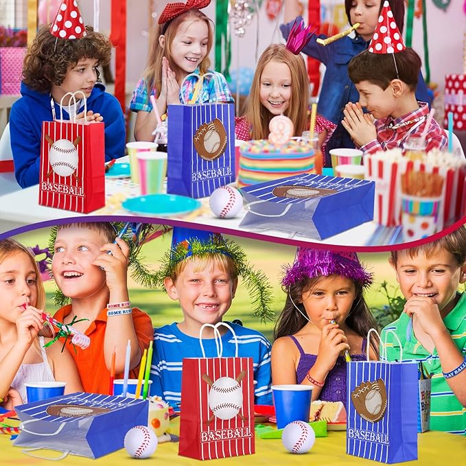 MTLEE Baseball Party Favors Set Includes Themed Paper Goodies Bags Gift, Silicone Bracelets, Mini Foam Baseball for Team Birthday Party Supplies