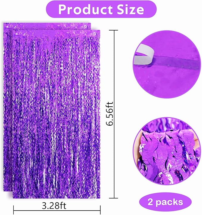 TONIFUL 2Pcs Wavy Purple Door Streamers,Black and Pink Photo Booth Backdrop Metallic Streamers Foil Fringe Curtain for Birthday,New Year,Graduation,Grad,Baby Shower Party Streamers Decoration