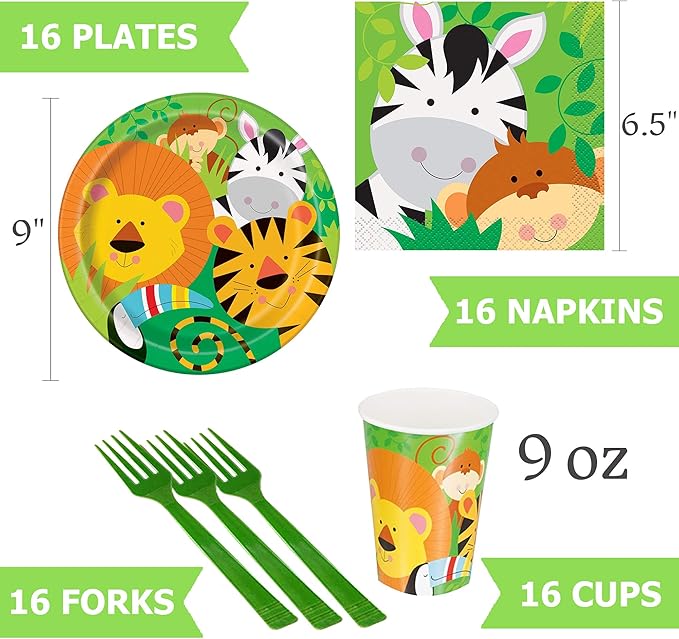 Jungle Party Supplies, Safari Birthday Decorations - Safari Theme Balloons, Birthday Banner, Paper Plates, Cups, Napkins, Forks, Tablecloth, Zoo Animals Tattoos