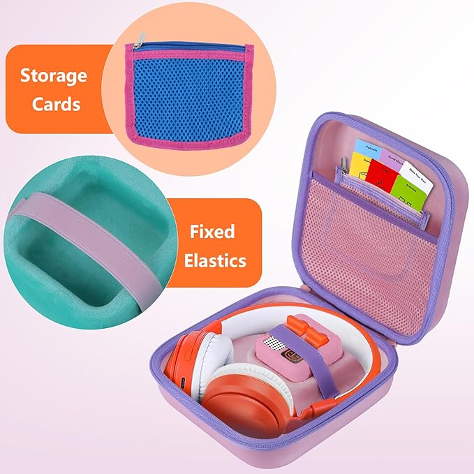 Storage Case Compatible with YOTO Mini + Headphones Kids Audio Player Travel Device Stories Music Podcast Radio Speaker (Pink + Purple Zipper)