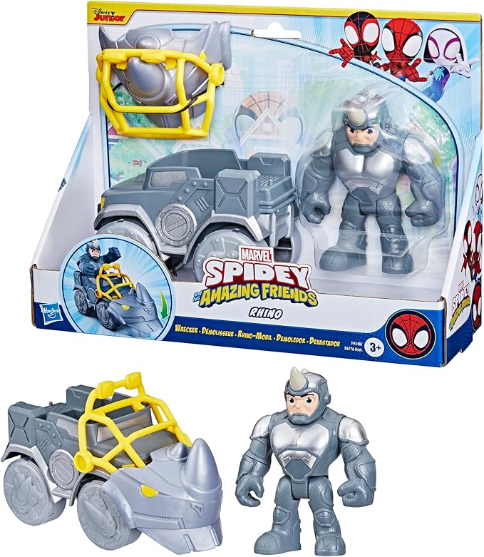 Spidey and his Amazing Friends Marvel Rhino Wrecker Toy Set with Action Figure and Vehicle, Preschool Super Hero Toys for Kids 3 and Up
