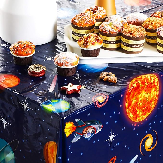 Sumind 1 Piece Space Tablecloth Decorations Plastic Outer Solar System Table Cover Planet Design for Kids Space Theme Birthday Party Decorations and Supplies for Birthday Home, 54 x 108 Inch