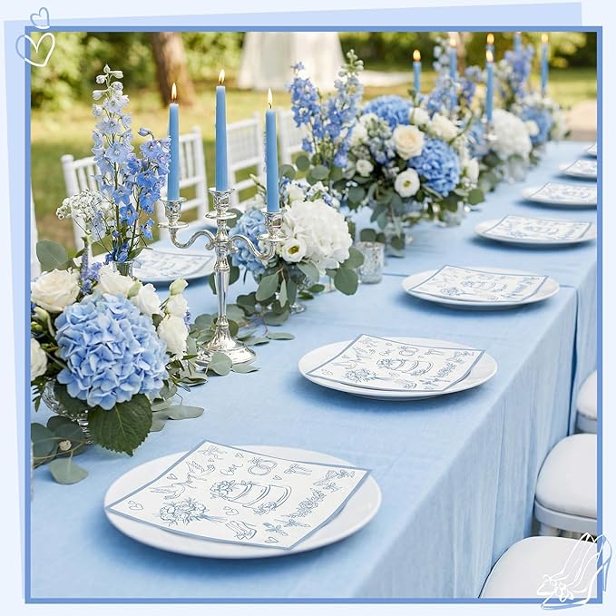 100 Pcs Wedding Napkins, Blue and White Engagement Cocktail Napkins Something Blue Bridal Shower Napkin for Bachelorette Party, Wedding, Bridal Shower