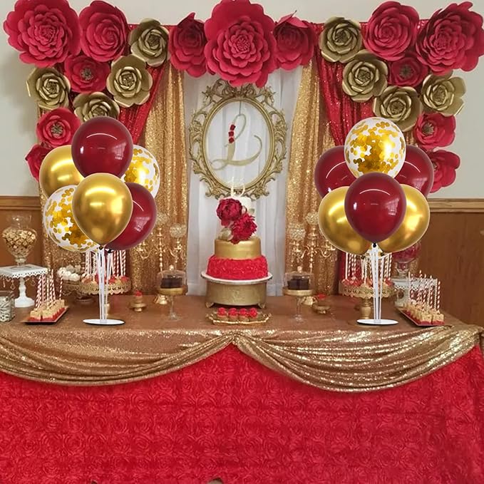 TONIFUL 4 Set Burgundy Red Gold Balloon Centerpieces for Table,Balloon Stand Kit for Graduation Decorations 2026,Christmas,2026 New Year's Eve,Anniversary,Thanksgiving,Birthday Decorations