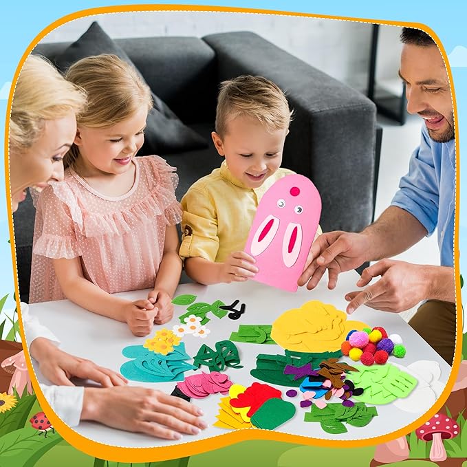 WATINC 12Pcs Hand Puppet Making Kit, Art Craft Felt Sock Puppet Toys, Creative DIY Make Your Own Pompoms Wiggle Googly Eyes Storytelling Role Play Party Supplies Gift for Girls Boys (Animals Insect A)