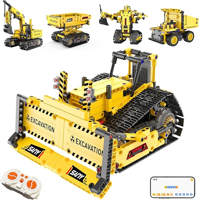 5 in 1 Building Toys STEM Robotics Kits - Remote-Controlled Excavator Engineering Kit for Kids Age 6 7 8 9 10 11 12-14 with 555 Pieces，DIY Educational Science Kits Gift for Boys & Girls