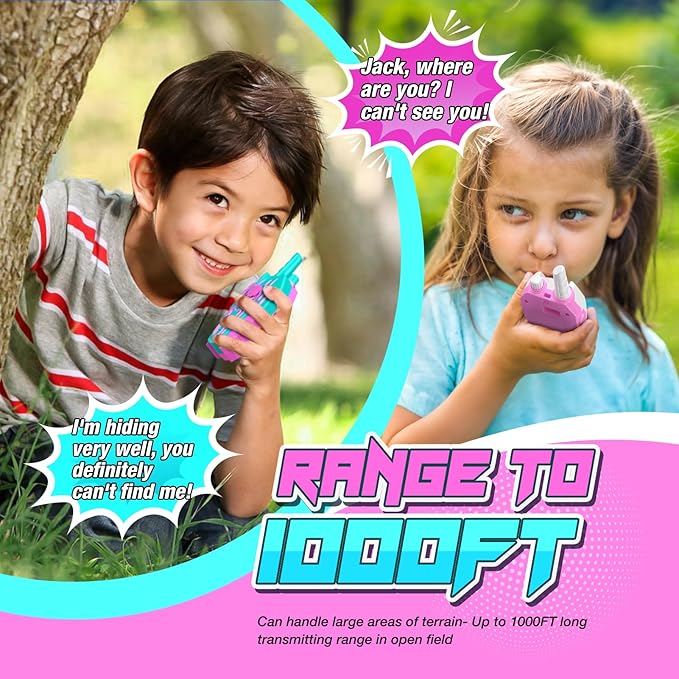 Rechargeable Walkie Talkies Toys for Girls, Xmas Gifts for Girls Ages 3 4 5 6 7 8 9 10 Kids Walkie Talkies 2 Pack Outdoor Hiking Toy for 5-7 Year Old Girl Birthday Gift 2 Way Radio for Kids