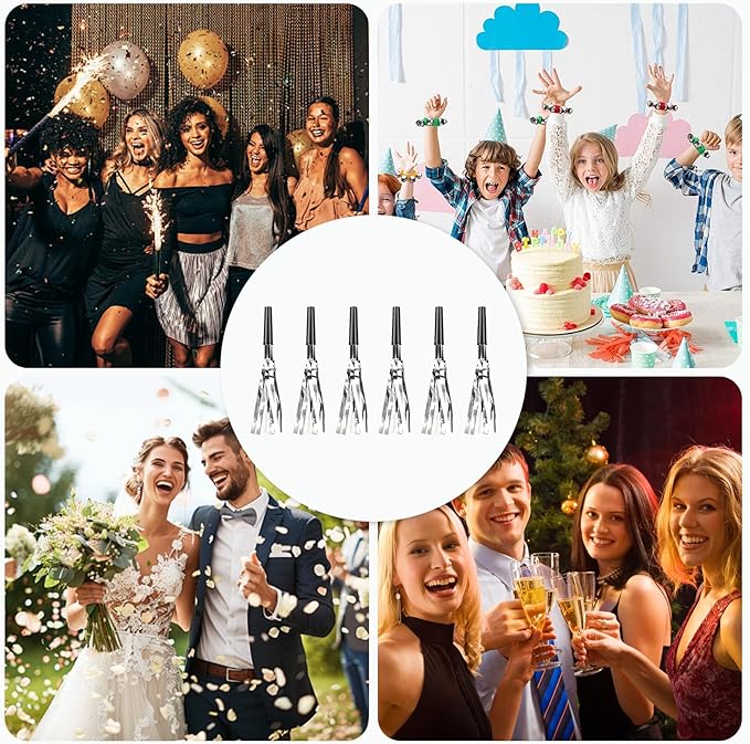 Silver New Years Noise Makers 24 PCS NYE Party Blowers Blowouts New Years Eve Games Favors Supplies Birthday Pep Rally for Adult Prank Graduation Sporting Events Horns Noisemakers Accessories