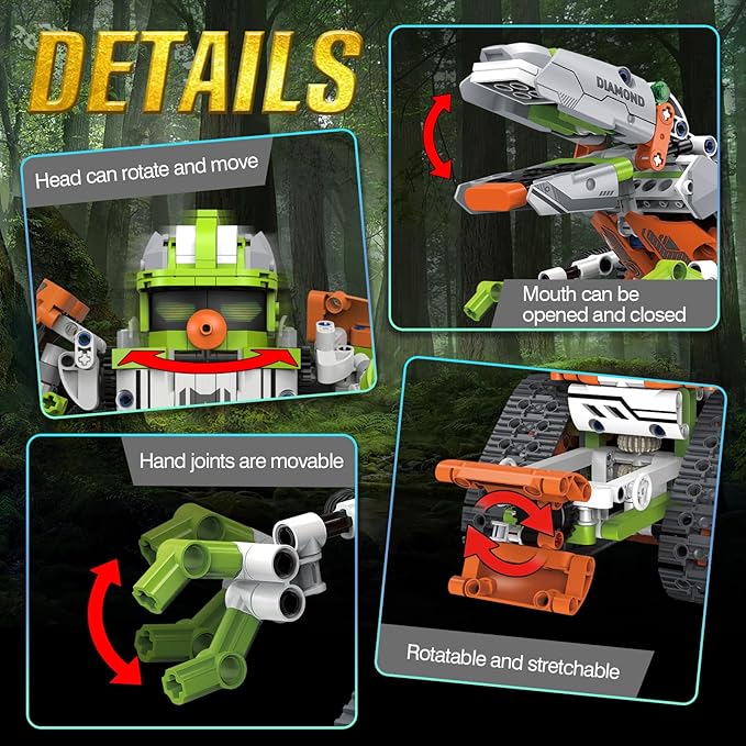 aukfa 5 in 1 STEM Robot Toys Building Kits, Dinosaur Toys for Boys Age 12+, App & Remote Control Engineering Learning Educational Toys DIY Stem Projects for Kids Gifts for Boys & Girls(539 Blocks)
