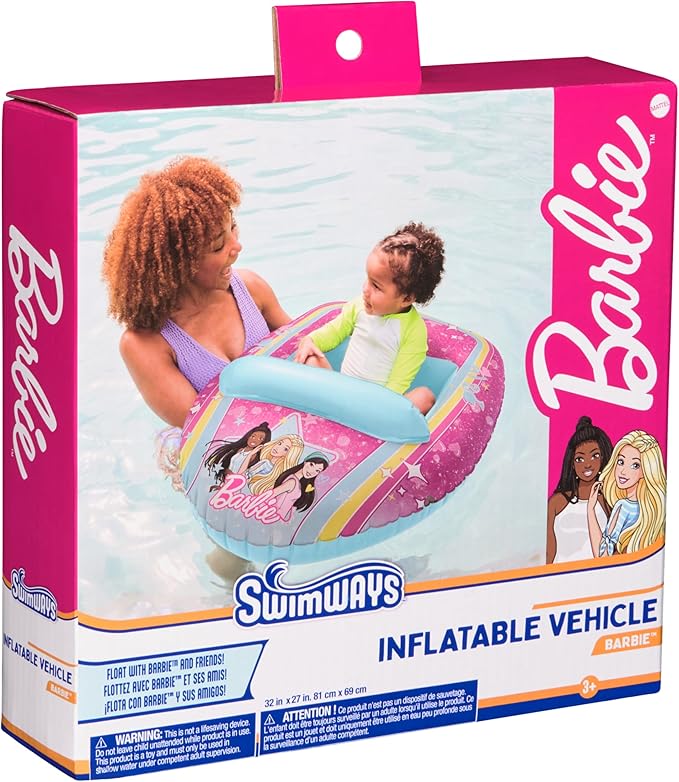 Swimways Barbie Inflatable Water Boat Vehicle, Inflatable Pool Floats and Kids Pool Toys, Barbie Pool Party Supplies for Kids Aged 3 & Up
