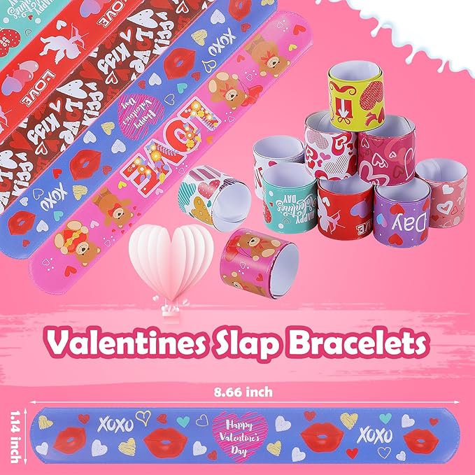Valentines Slap Bracelets for Kids 36PCS Valentines Day Gifts for Kids Bulk Snap Bracelets Valentine Party Favors Goodie Bag Stuffers Treats Student Classroom Exchange Prizes Decorations Accessories