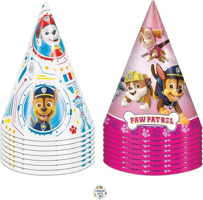 Unique Paw Patrol and Paw Patrol Girl Party Hats 16 Party Hats with Celebrate With Me Sticker | Kids Birthday Party Supplies