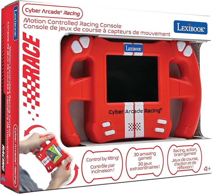 Lexibook, Cyber Arcade Racing, Motion Sensor Console, 30 Racing, Action & Thinking Games, Tilt Control, JL3150, Red