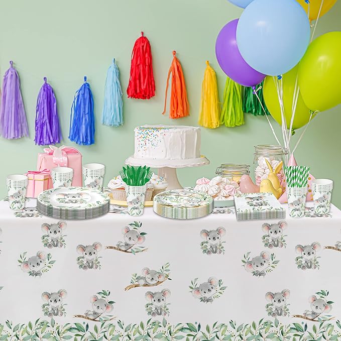 APOWBLS Koala Birthday Party Supplies - Safari Jungle Animal Australian Koala Theme Baby Shower Birthday Decorations Tableware, Paper Plates, Napkins, Tablecloth, Forks | Serves 24