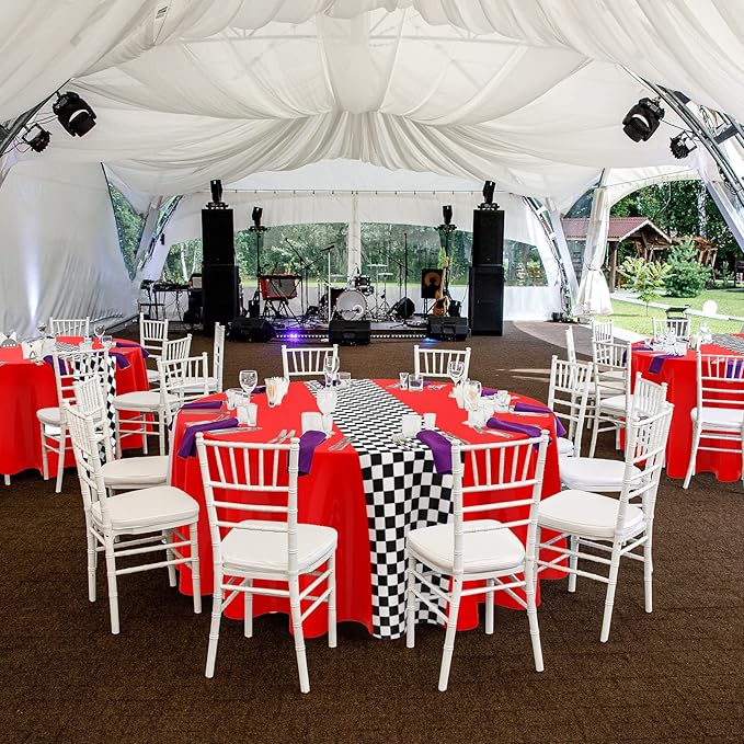 Oudain Plastic Racing Tablecloth, Round, Red, 6 Pcs, 84 inches