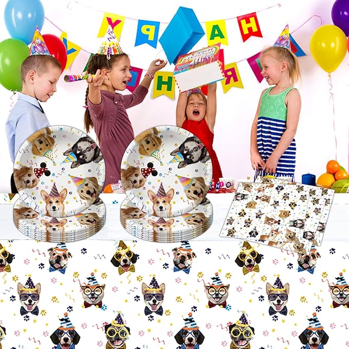 41pcs Dog Party Supplies ,include 20 Plates, 20 Napkin and 1pcs Tablecloth,Used for Pet Dog Birthday Party Decoration