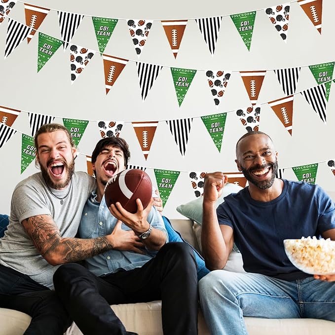 Football Party Decorations 4 Pcs Football Banner Pennant Footballs Garland Triangle Flags Sports Party Decorations for Party Supplies Hanging Decoration