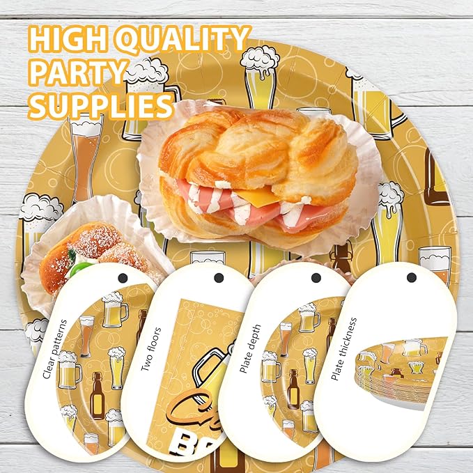 96Pcs Cheers and Beer Party Decorations Beer Birthday Plates and Napkins Tableware Set Summer Cheers Decorations for Men Wedding Bachelorette Bridal Shower Retirement Hawaii Party Supplies Serves 24