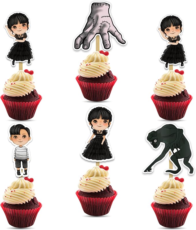 Wednsday Cupcake Topper – Gothic Dark Theme Cupcake Topper for Birthday Celebrations and Themed Events, Stylish Character-Inspired Decorative Cake Topper for Dessert Tables and Party Displays