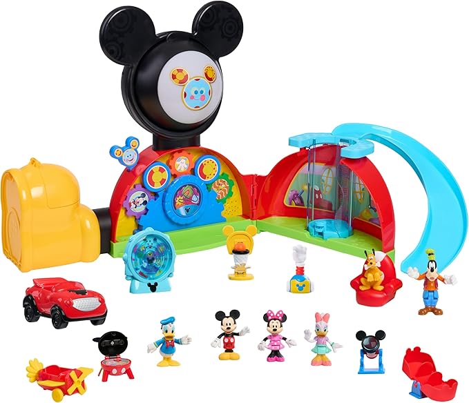 Disney Jr. Mickey Mouse Clubhouse Deluxe 28-inch Playset with 2 Exclusive Bonus Figures and Lights & Sounds, 18-Pieces, 3-inch Articulated Figurine Toys, Ages 3 and Up by Just Play