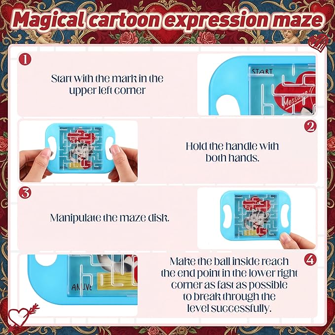 24 Pcs Valentine's Day Maze Puzzle Cube Bulk Maze Game with Card Educational Cube Handheld Brain Teaser Puzzles Valentine Party Favor for Kid Goodies Bag Exchange Gift
