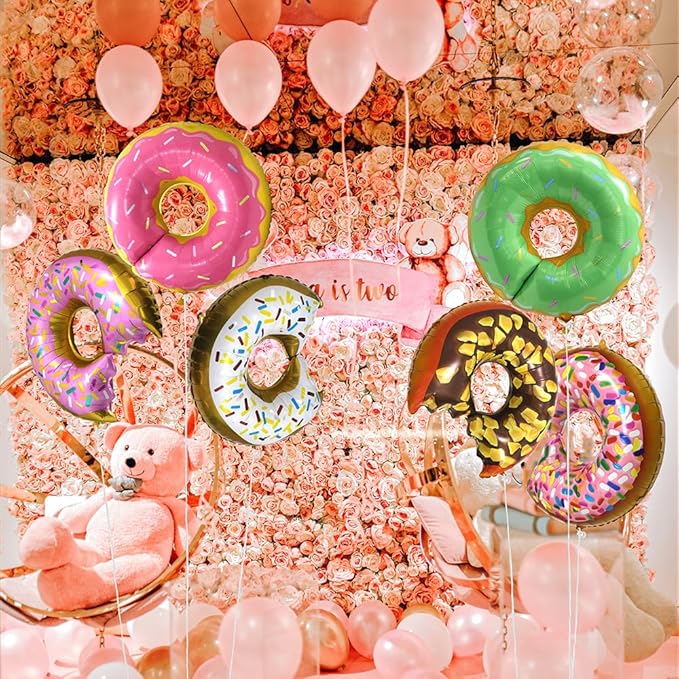 Big Chocolate Donut Balloon Donut Time Decoration For Birthday Baby Shower Wedding Holiday Hawaiian Tropical Grow Up, 6 Pack Sweet Candy Nut Doughnut Balloons Sweet Cake Sweetmeat Candy Party Supplies
