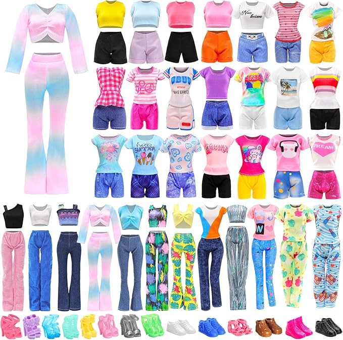 BARWA 30 PCS Doll Clothes and Accessories Casual Sport Sweet Outfits Pajamas Top and Pants Shorts High Heel Flat Shoes for 11.5 Inch Girl Doll