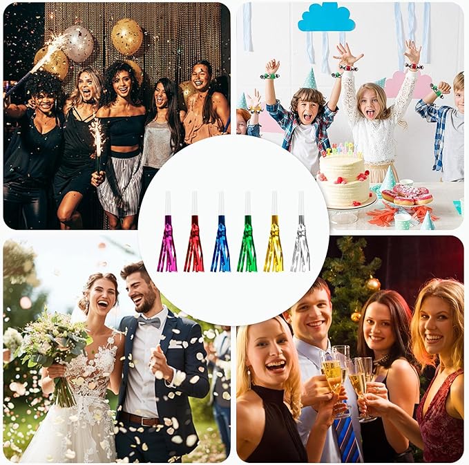 Colorful New Years Noise Makers 48 PCS NYE Party Blowers Blowouts New Years Eve Games Favors Supplies Birthday Pep Rally for Adult Prank Graduation Sporting Events Horns Noisemakers Accessories