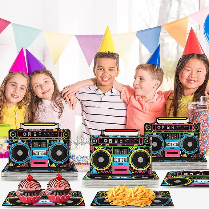 50Pcs Radio Boombox Shaped Plates 80s 90s Party Decorations Music Theme Birthday Decorations Retro Radio Boombox Paper Dinner Plates Hip Hop Party Tableware for Disco Retro Hip Hop Theme Birthday