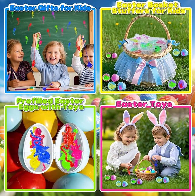 Voiiake Easter Egg Fillers & Basket Stuffer Essentials - 48Pcs Mini Sticky Toys Hands for Kids Teens Boys Girls, Bulk Party Favors Supplies , Treasure Box Toys for Classroom , Egg Hunt Party Supplies