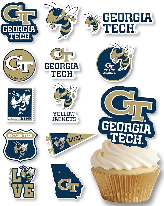 Georgia Tech Cupcake Topper Party Supplies for GT Football, Birthday, Graduation Party Decorations (24 Pieces) (Georgia Tech Yellow Jackets)
