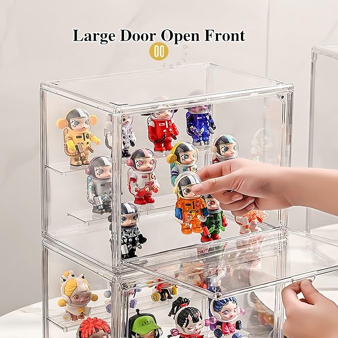 2 Pack: 3-Tier pop Figure Display case for Collectibles - Magnetic Closure, Interlocking Shelves for Vinyl Figures, Bobbleheads - Space-Saving Set (M 10.6''x7.6''x17.3'' )