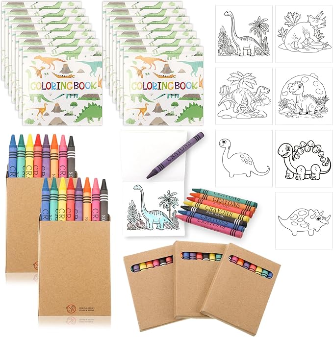 30 Pcs Mini Dinosaur Coloring Books with 30 Pcs 8 Colors Crayons, Dinosaur Birthday Party Favors Small Activity Books Bulk Dino Birthday Goodie Bags Stuffers Return Gifts