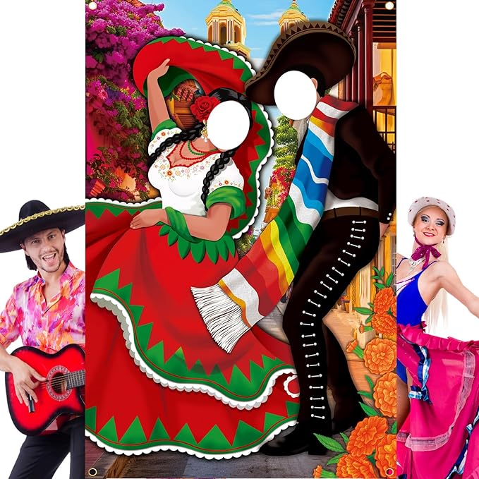 Tudomro Mexican Couple Photo Props Fiesta Party Background 6 x 4 ft Fabric Large Photo Door Banner Mexican Style Funny Games Supplies for Birthday Party Cinco De Mayo Festival Supplies