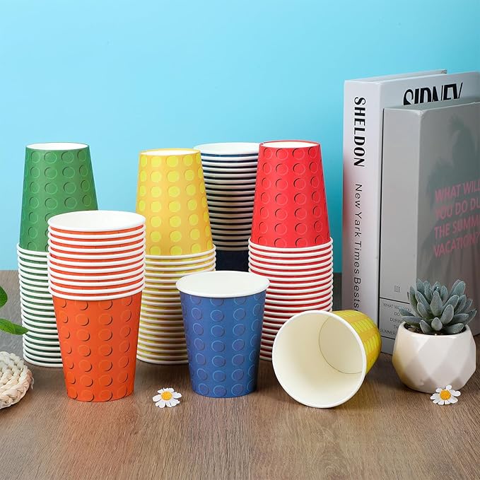100pcs Building Blocks Party Paper Cups Colorful Blocks Bricks Disposable Cups for Block Party Decorations Building Bricks Paper Drinking Cups for Building Block Birthday Party Supplies and Favors