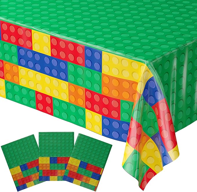 Blue Orchards Brick Table Covers (Pack of 3) - 54"x108" XL - Building Blocks, Gamer, Building Blocks Birthday, Kids Birthday Party, Decorations for Boys