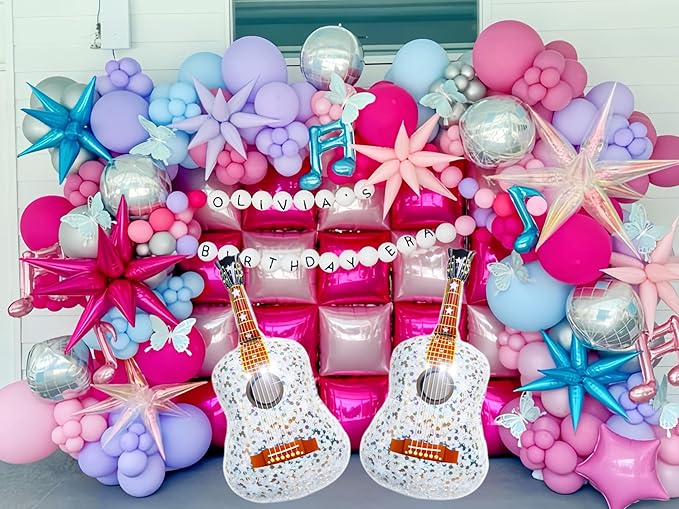 2 Pcs Giant Guitar Party Balloons 35 Inch/Music Note Guitar Birthday Party Decorations/Taylo Singer Party Decorations/Demon Hunters Rock Guitar Supplies/Disco Balloons Inflatable Guitar Ball Balloons