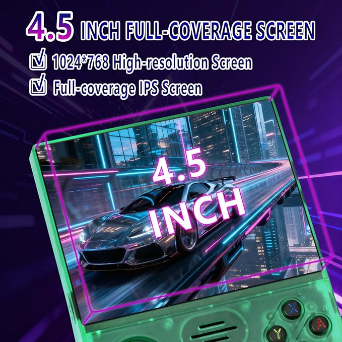 2026 NEW Upgrade RF45V Retro Handheld Game Console-4.5 Inch Ultra-Large Screen,Support 18000+Classic Games,64G TF Card,4000mAh Battery,Linux System,Birthday Gift for Adult or Friends - Green