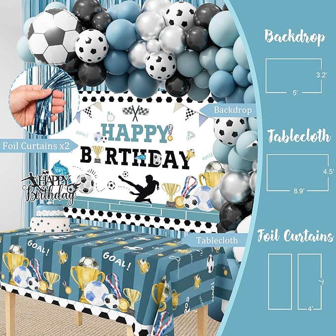 Soccer Birthday Party Decorations Kit for Boys, American Soccer Birthday Party Supplies Set, Soccer Football Party Decor with Backdrop Tablecloth Cake and Cupcake Toppers for Kids Boys Party Decor